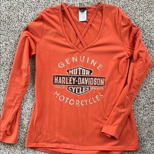 Harley-Davidson Orange Long Sleeve V-Neck Tee